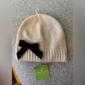 Kate Spade Rose Dew Knit Hat with Black Velvet Bow